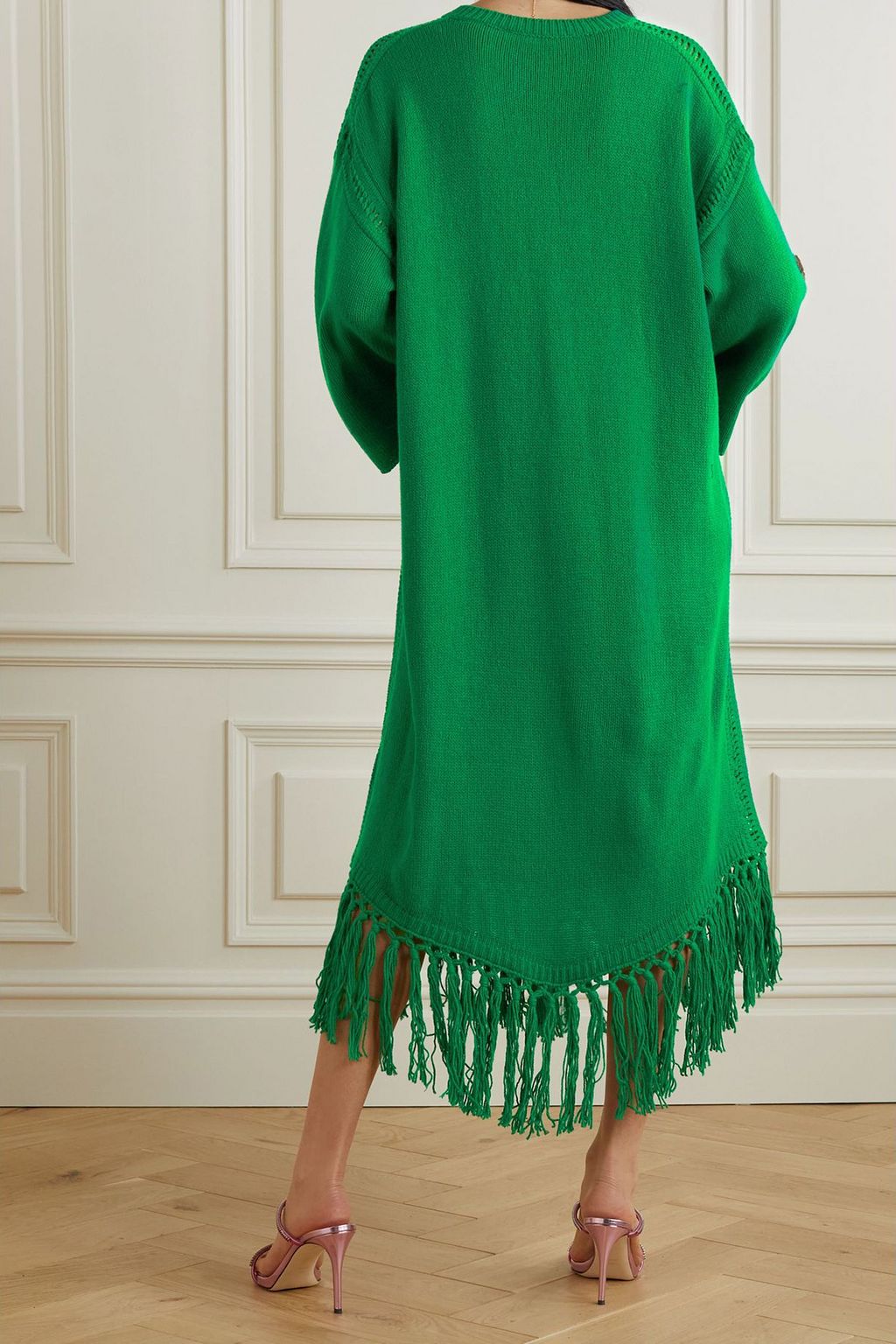 VALENTINO GARAVANI Fringed embroidered wool midi dress