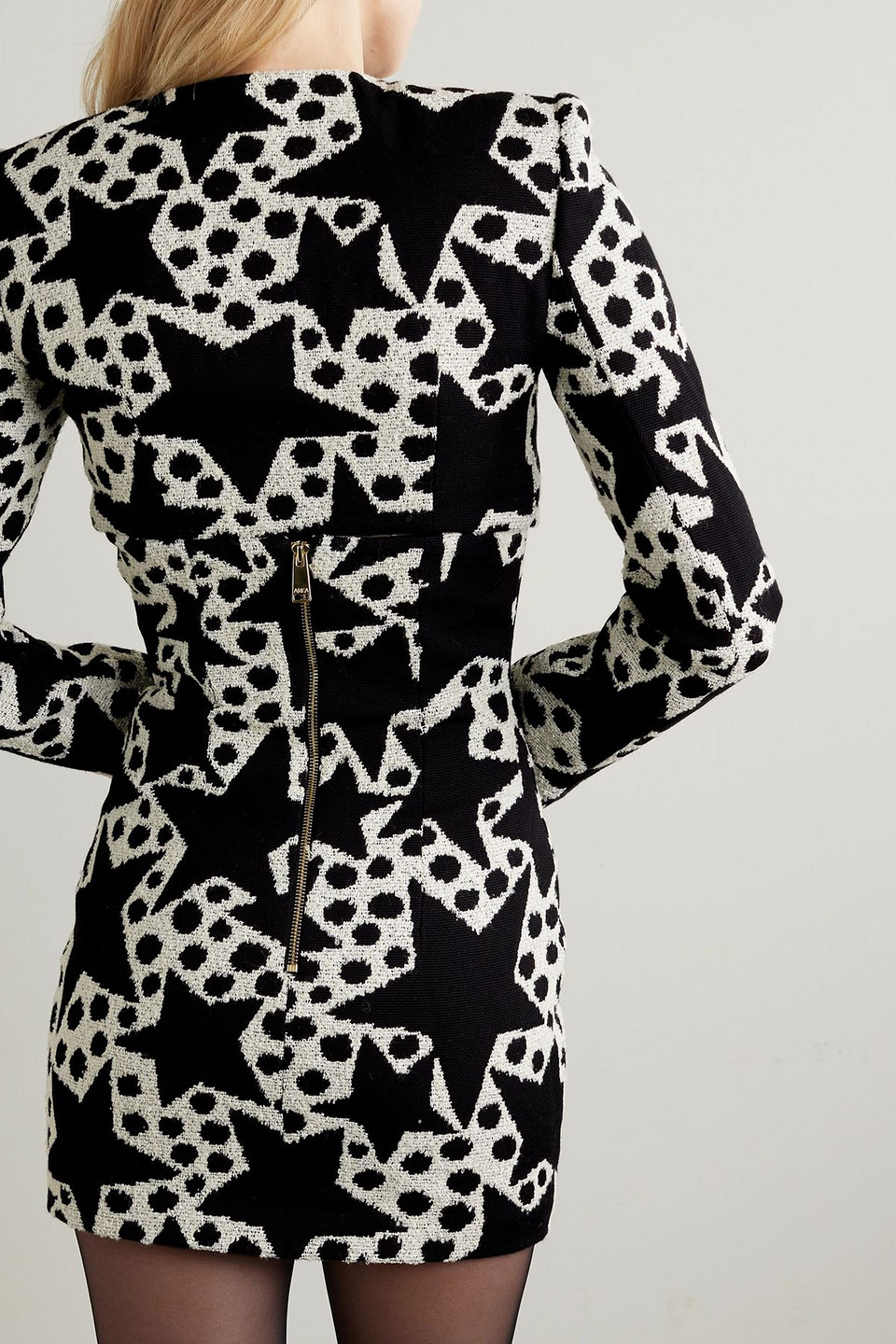 Area Cropped Embellished Cotton-blend Jacquard Blazer In Black