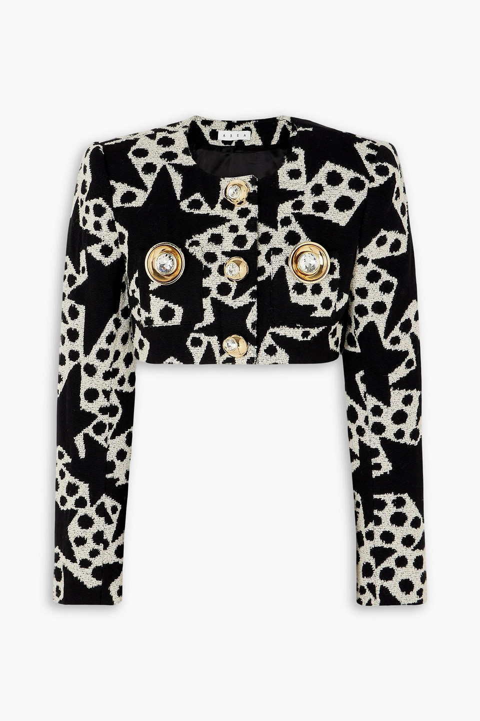 Area Cropped Embellished Cotton-blend Jacquard Blazer In Black