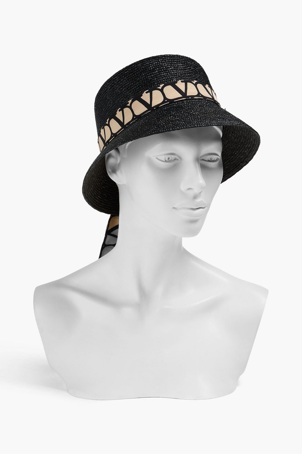 VALENTINO GARAVANI Printed silk-trimmed straw bucket hat