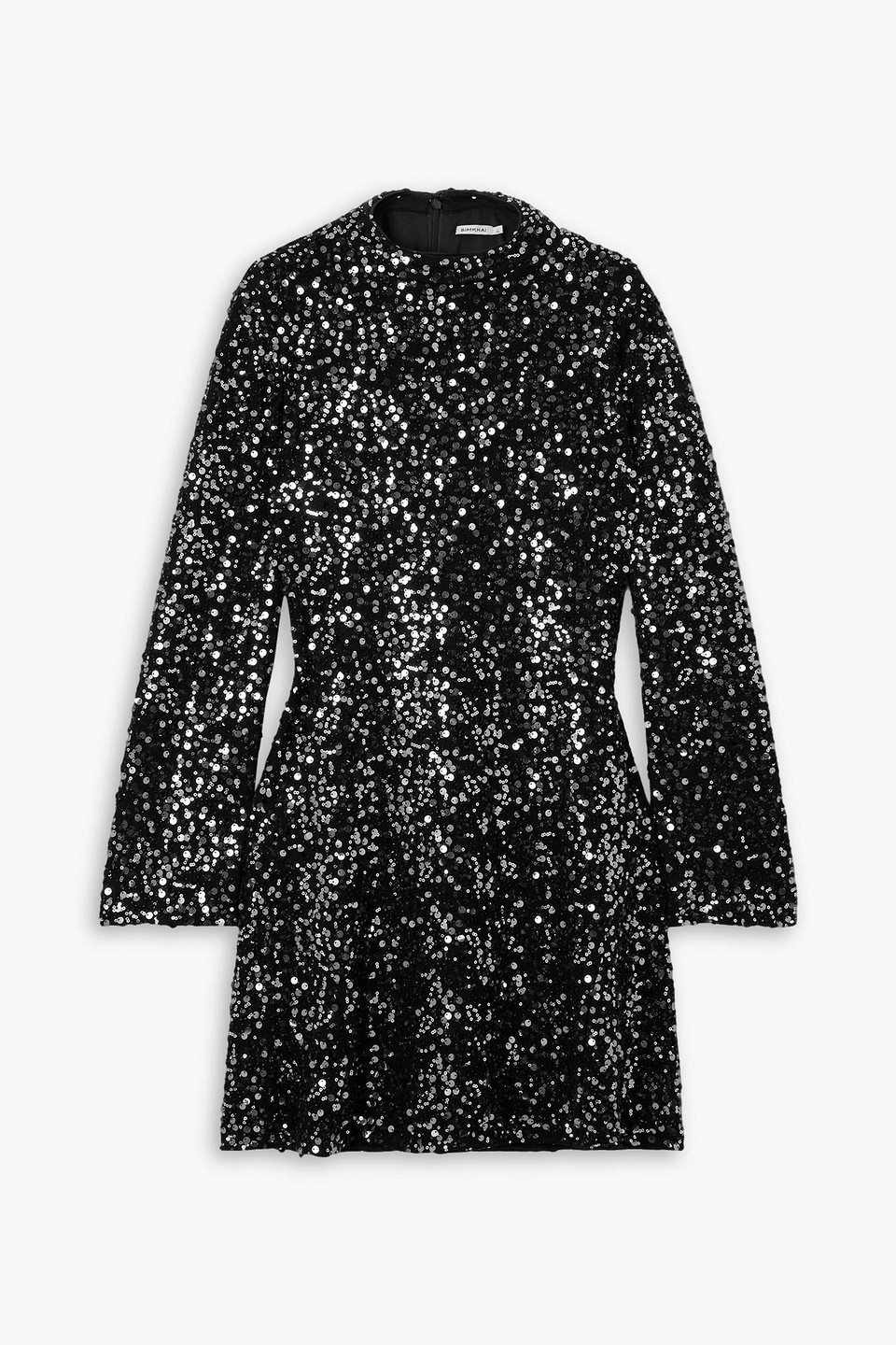 Simkhai Safia Sequin Long Sleeve Minidress In Gray