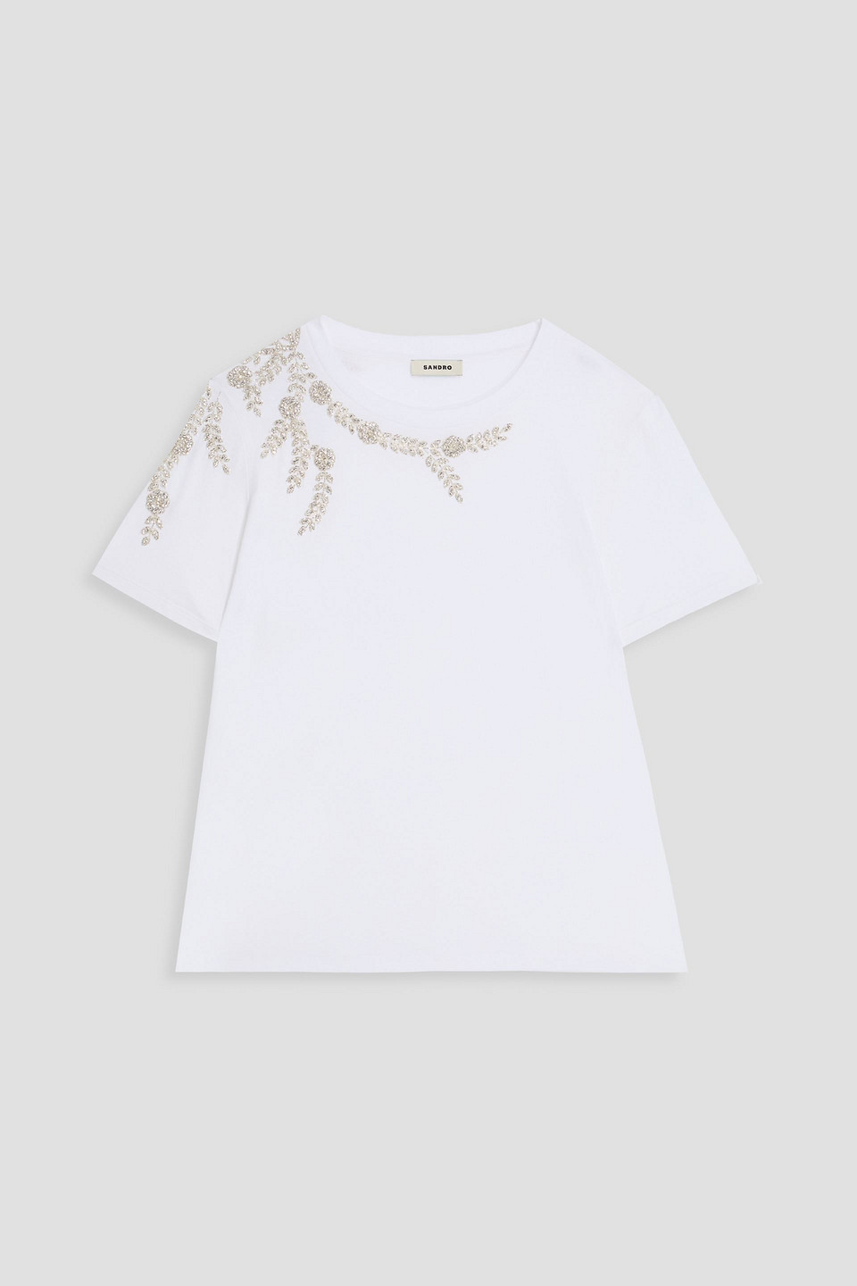 sandro - embellished cotton-jersey t-shirt - white - 1