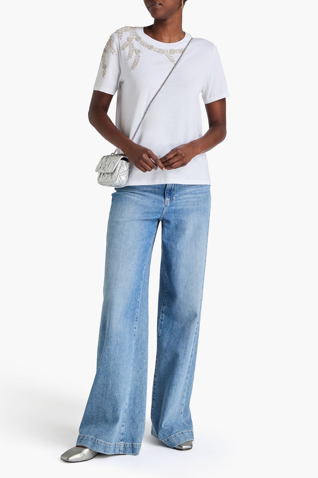 SANDRO Embellished cotton-jersey T-shirt