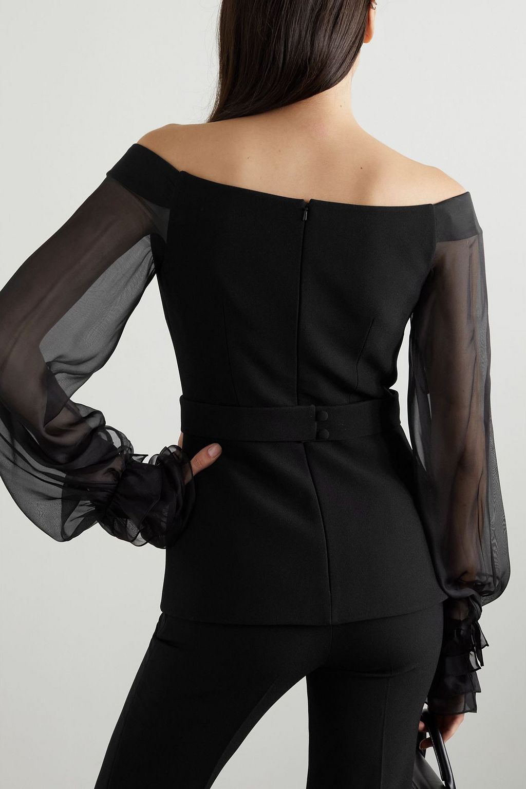 SAFIYAA Dia off-the-shoulder stretch-crepe and silk-chiffon top