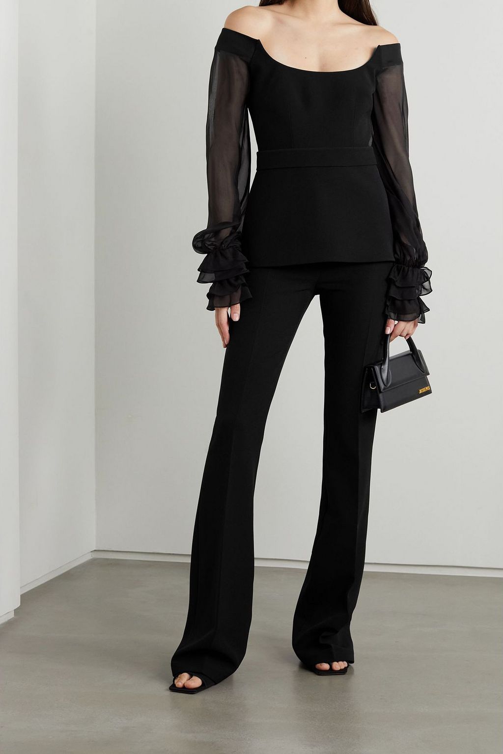 SAFIYAA Dia off-the-shoulder stretch-crepe and silk-chiffon top