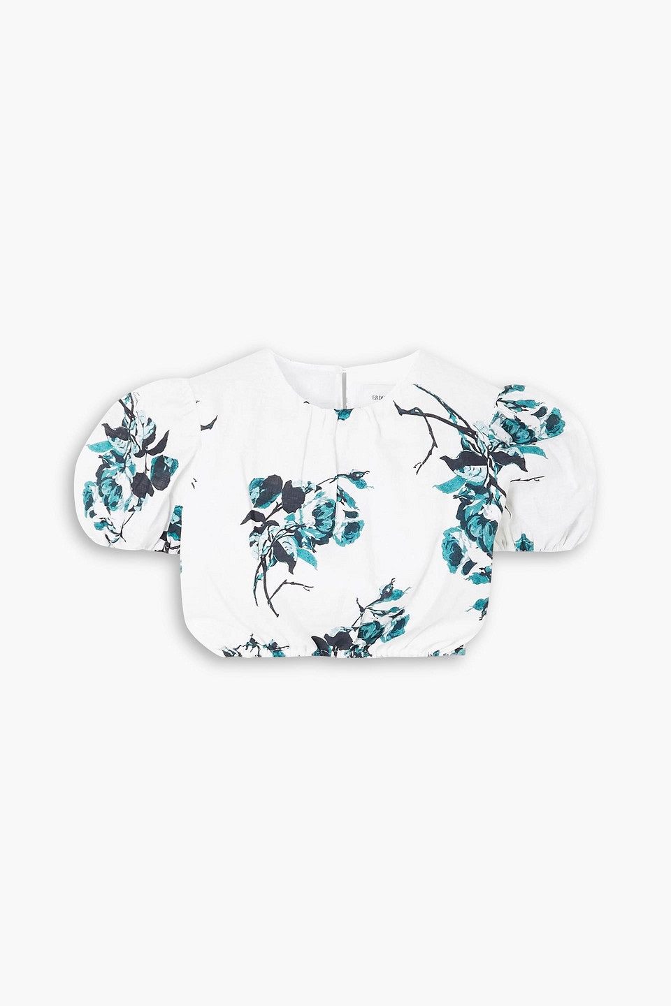 Erdem Romi Cropped Floral-print Linen Top In White