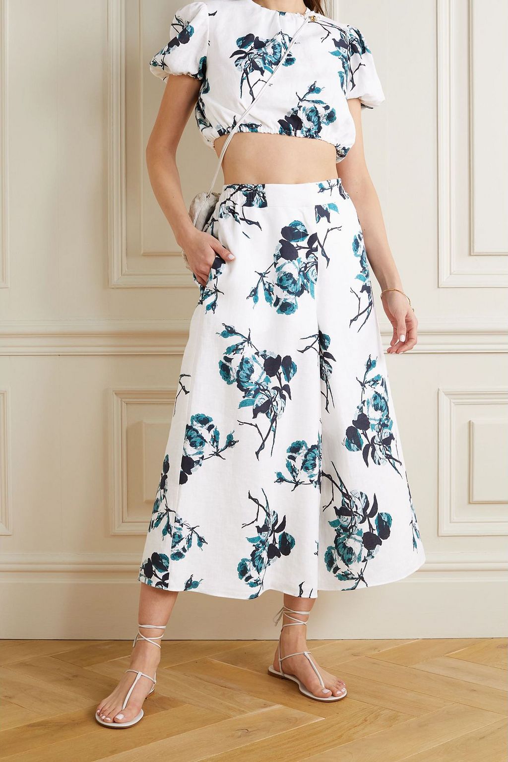 ERDEM Romi cropped floral-print linen top