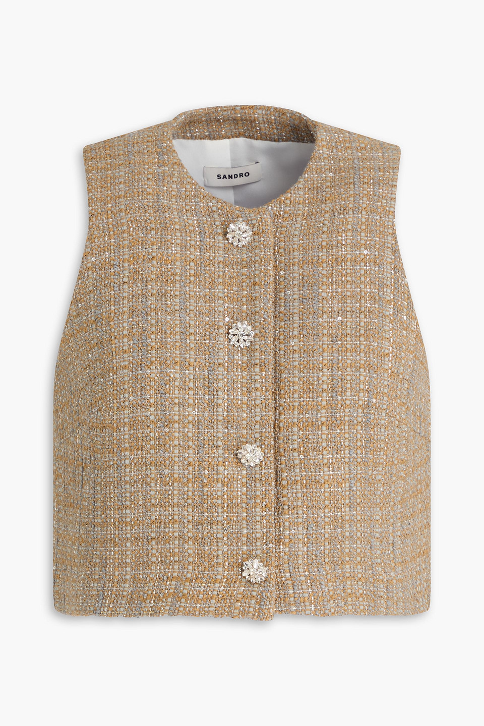 Sandro Metallic Cotton-blend Tweed Top In Brown