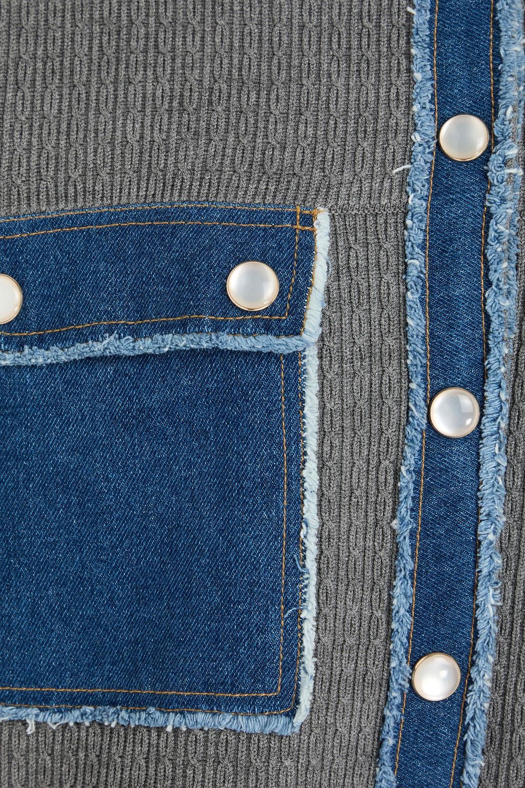 SANDRO Denim-trimmed cable-knit jacket
