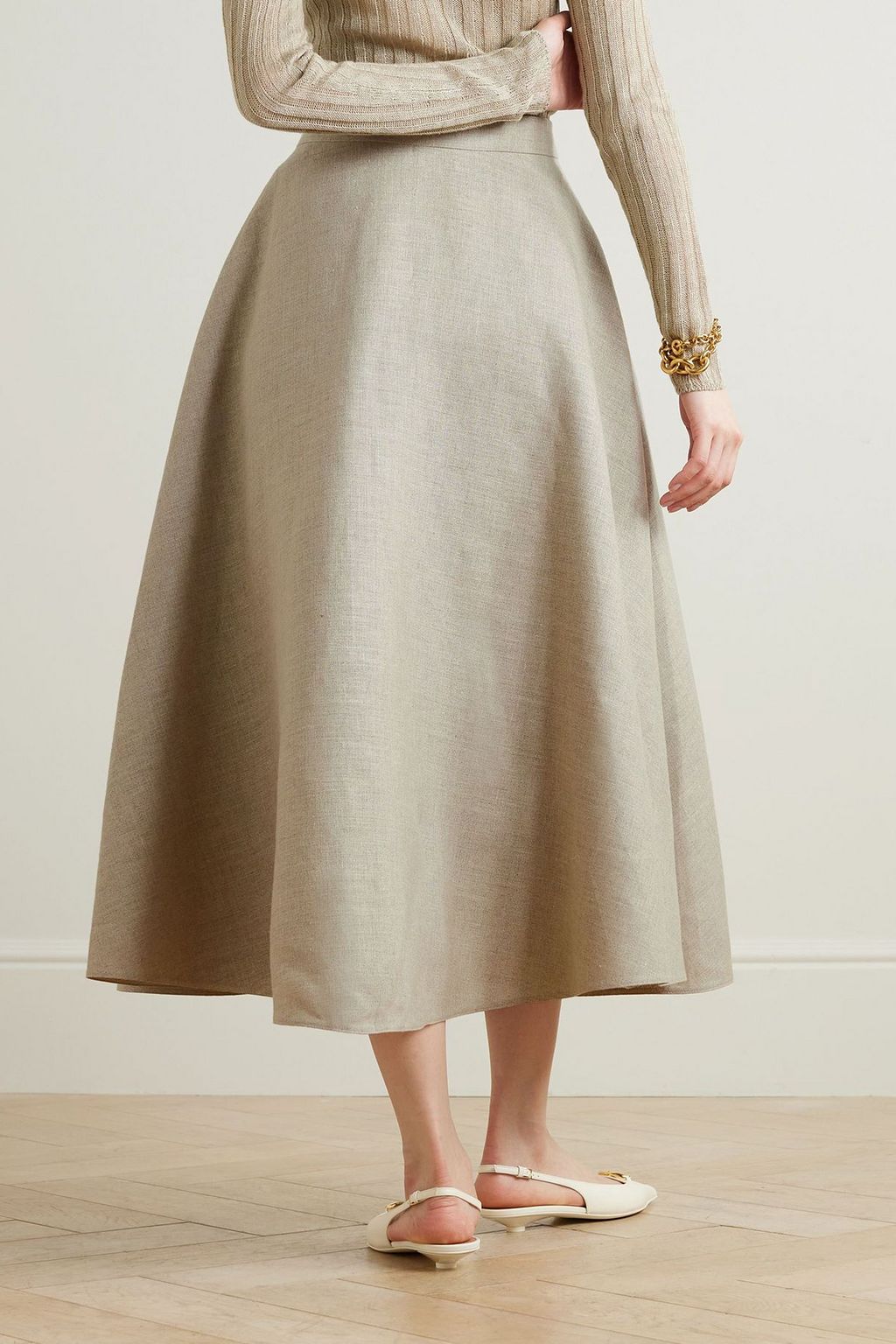 VALENTINO GARAVANI Embellished linen midi skirt