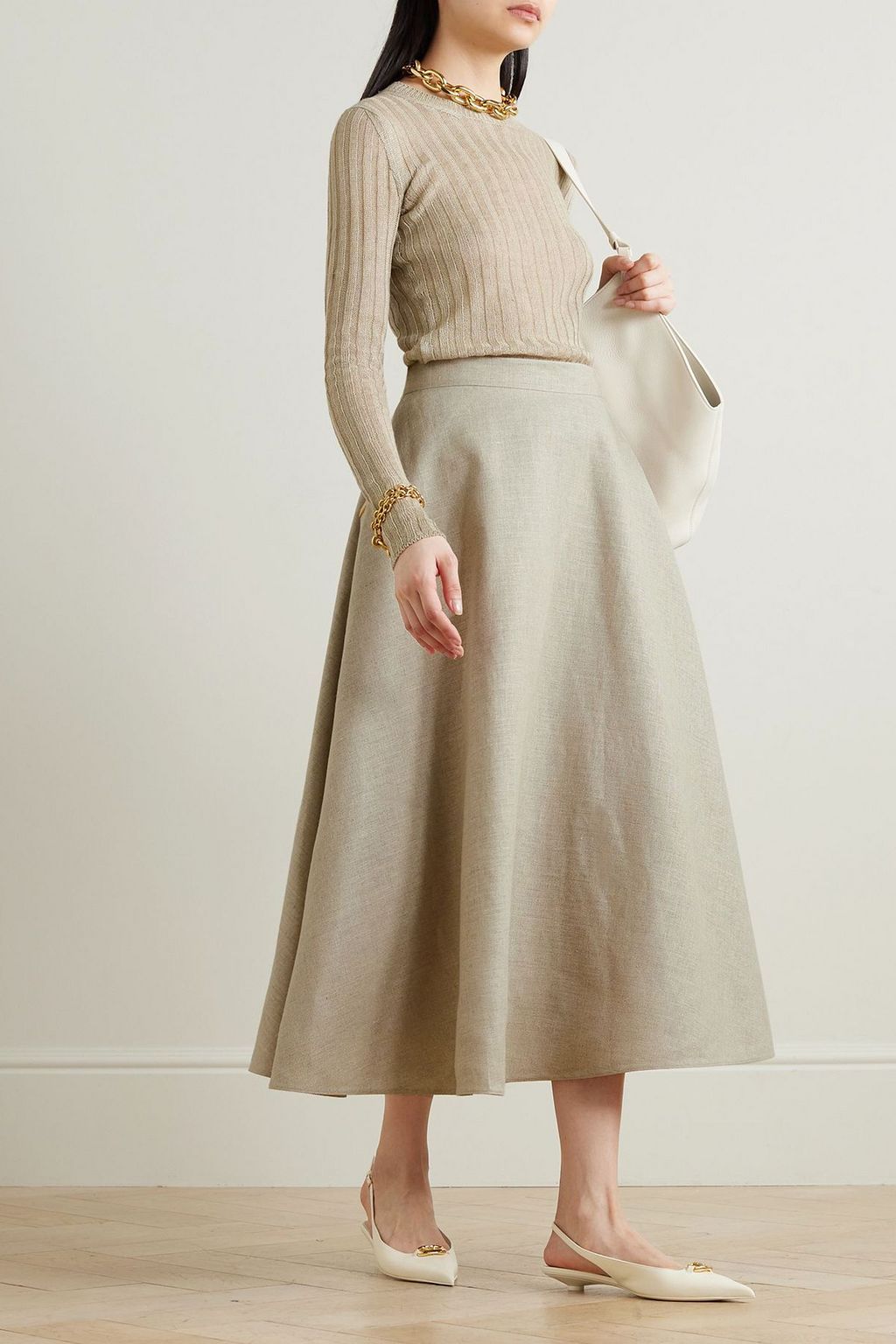VALENTINO GARAVANI Embellished linen midi skirt