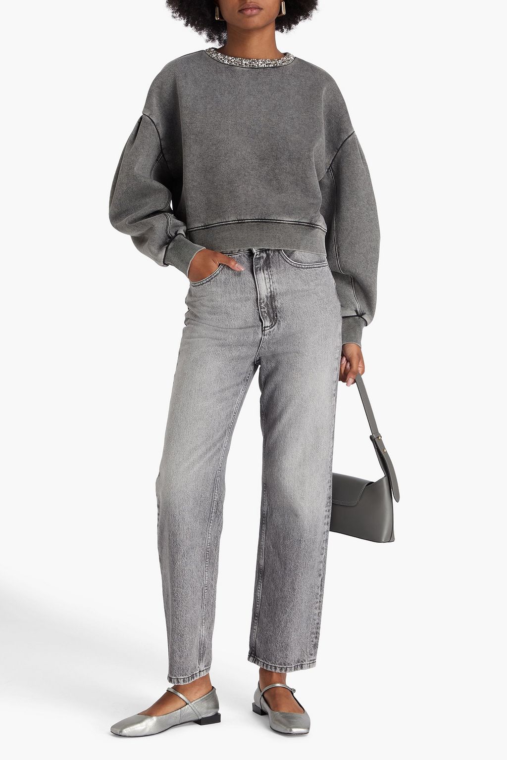 SANDRO Faded high-rise straight-leg jeans