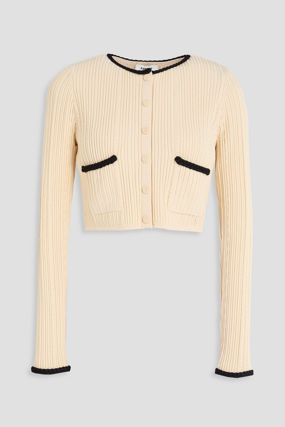 Sandro Cropped Ribbed-knit Cardigan In Neutral
