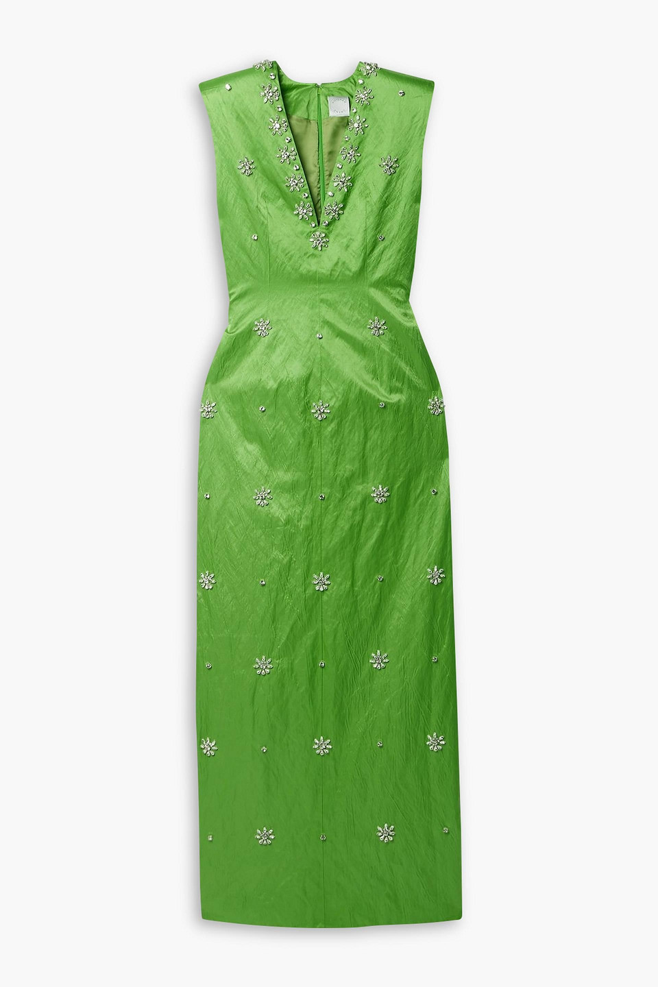 Huishan Zhang Shirin Crystal-embellished Crinkled-satin Gown In Green