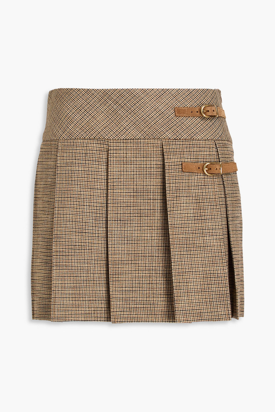 Sandro Pleated Houndstooth Tweed Mini Skirt In Brown
