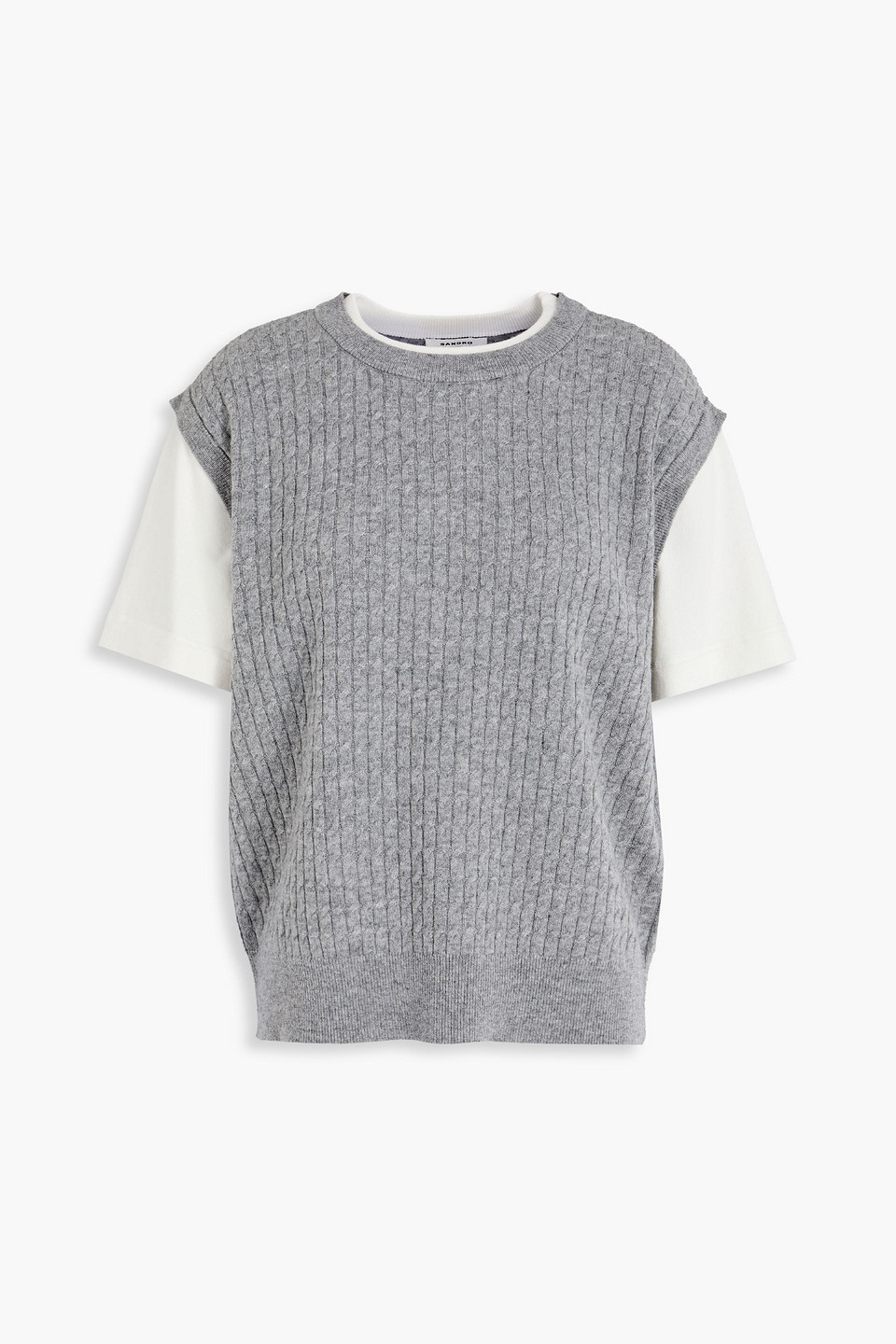 Sandro Layered Cable-knit Wool And Cashmere-blend Top In Gray