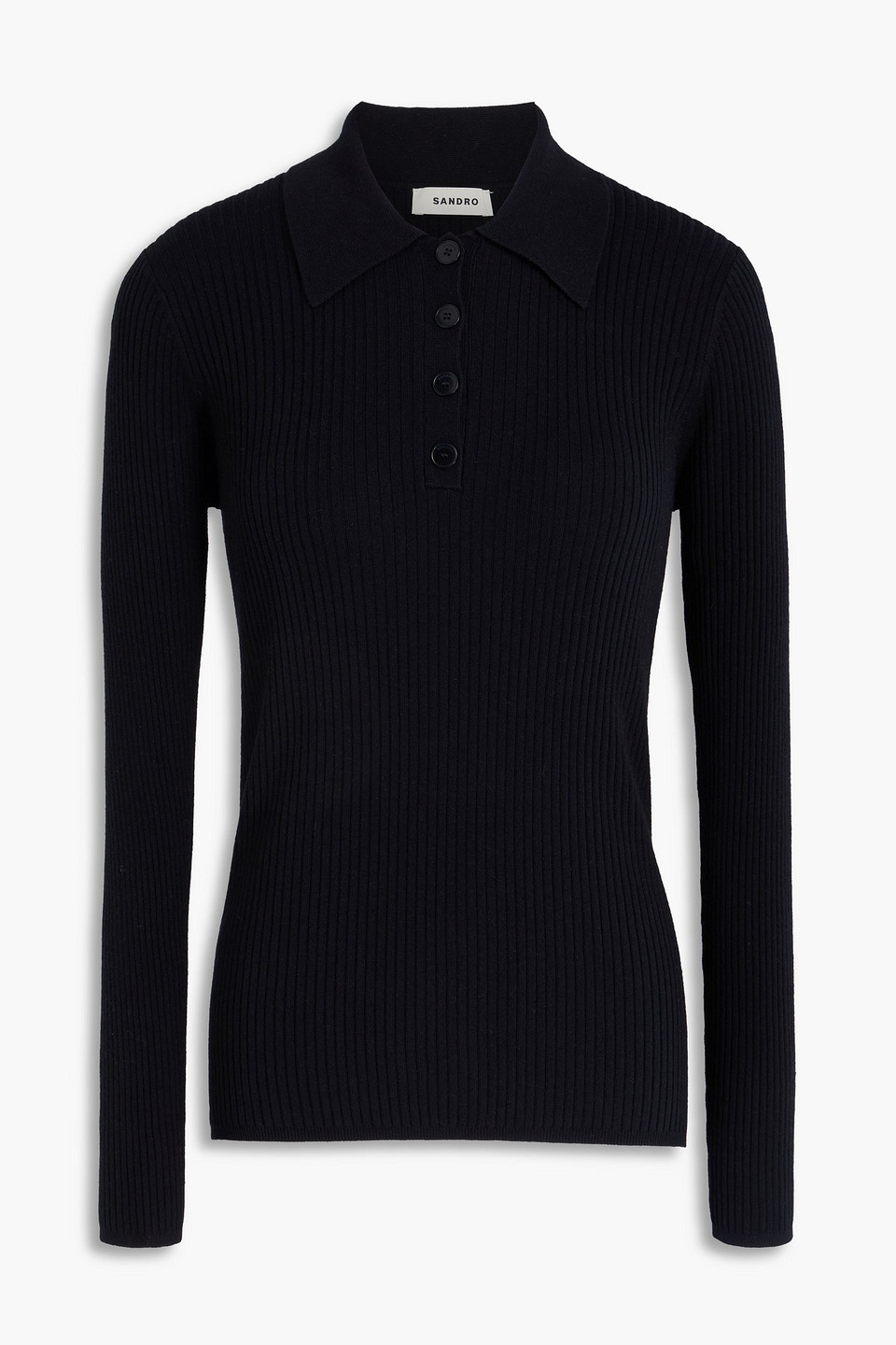 Sandro Ribbed-knit Polo Sweater In Black