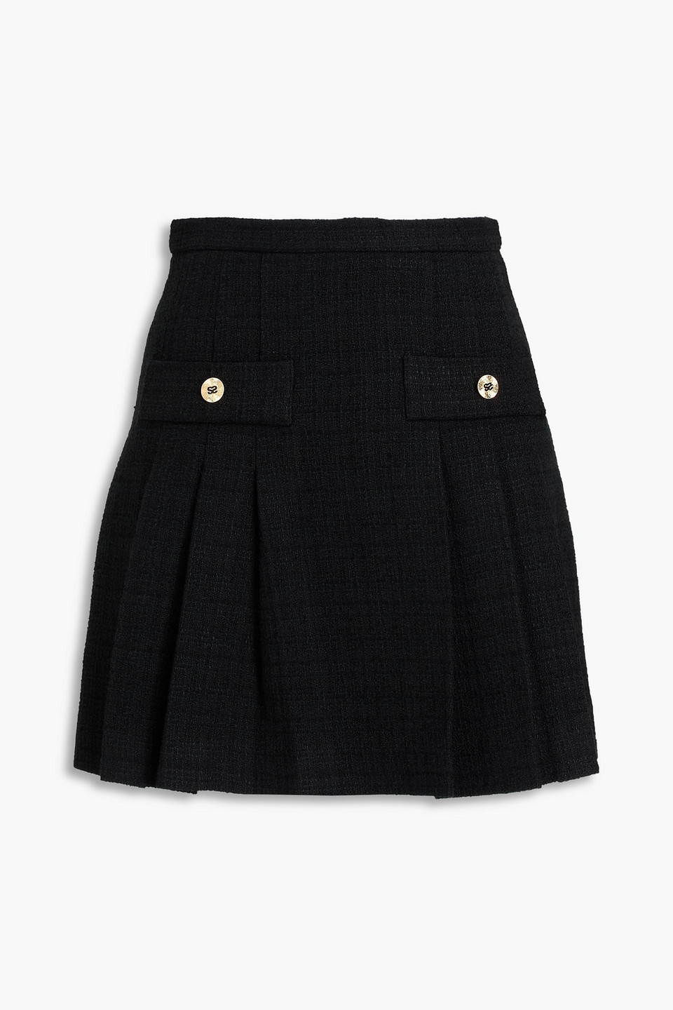 sandro - pleated tweed mini skirt - black - fr 36