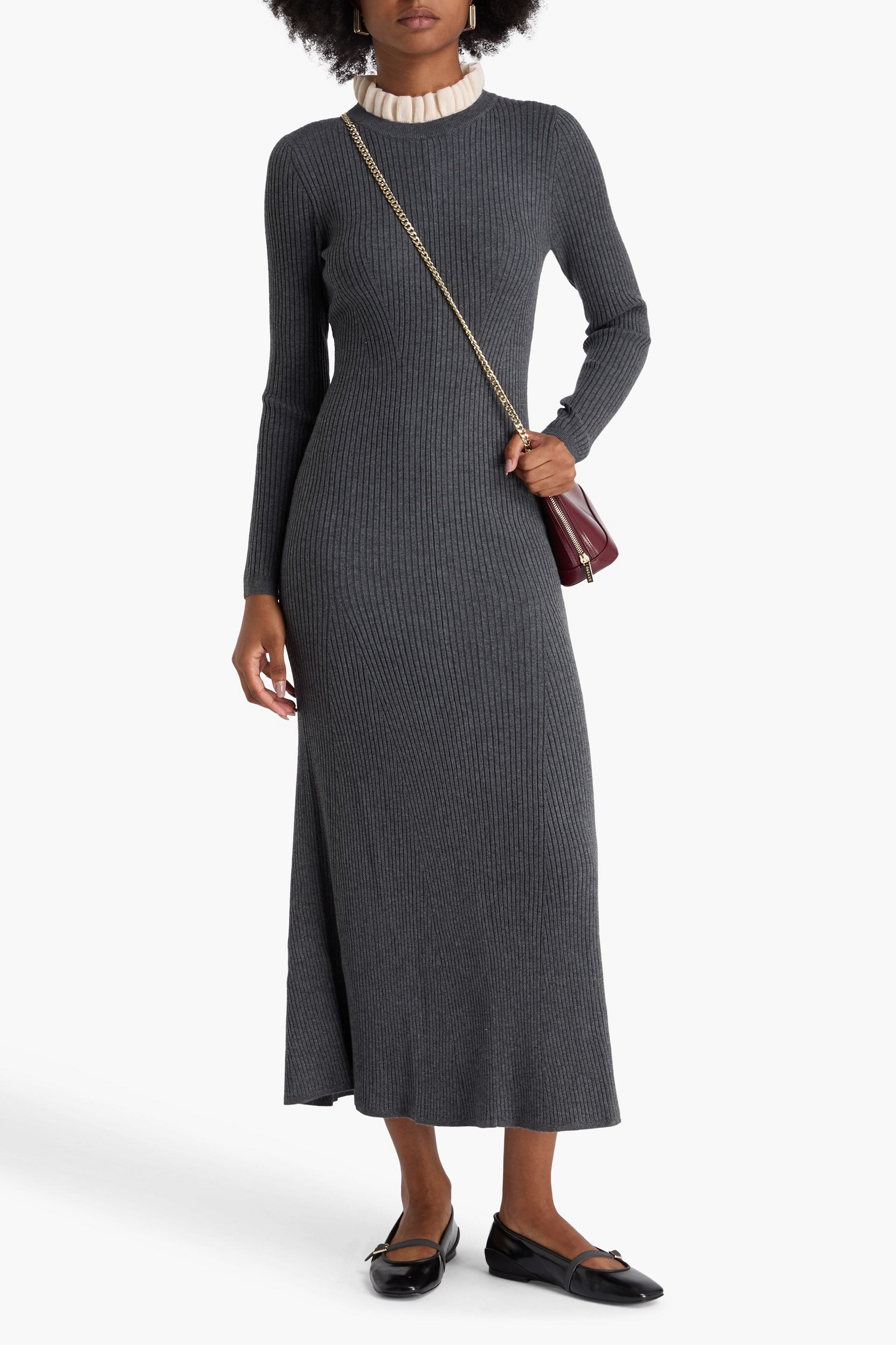 sandro ribbed knit midi dress Sandro Alexandrine Ribbed Knit Button Front Midi Dress in Black