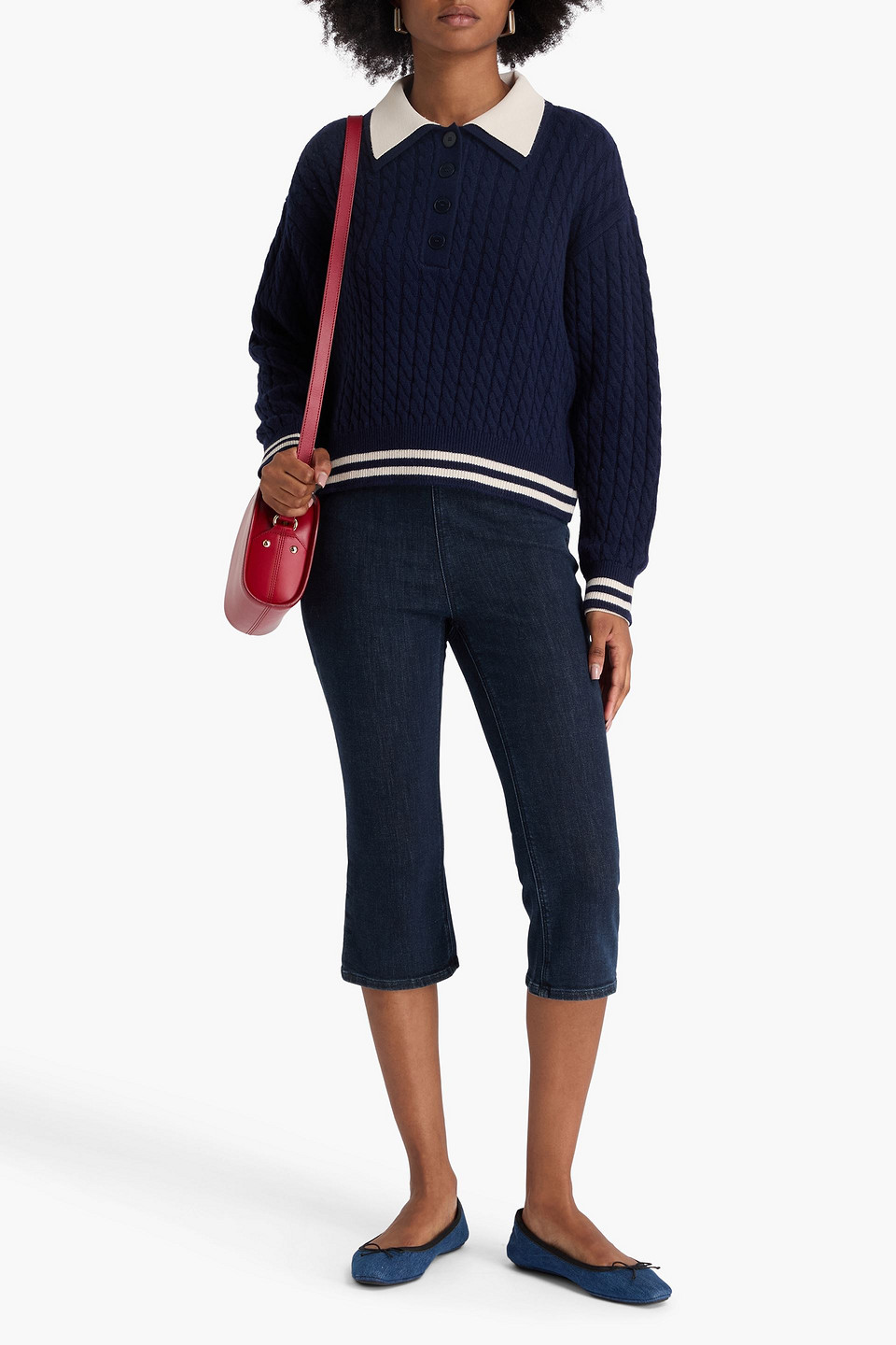  Sandro - Pullover Aus Einer Woll-kaschmirmischung Mit Zopfstrickmuster Und Polokragen - Blau - 3 