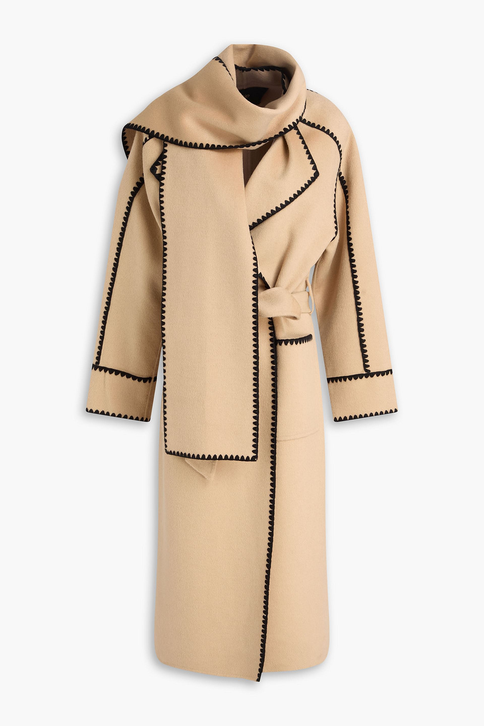 maje - whipstitched wool-blend felt coat - neutral - fr 36