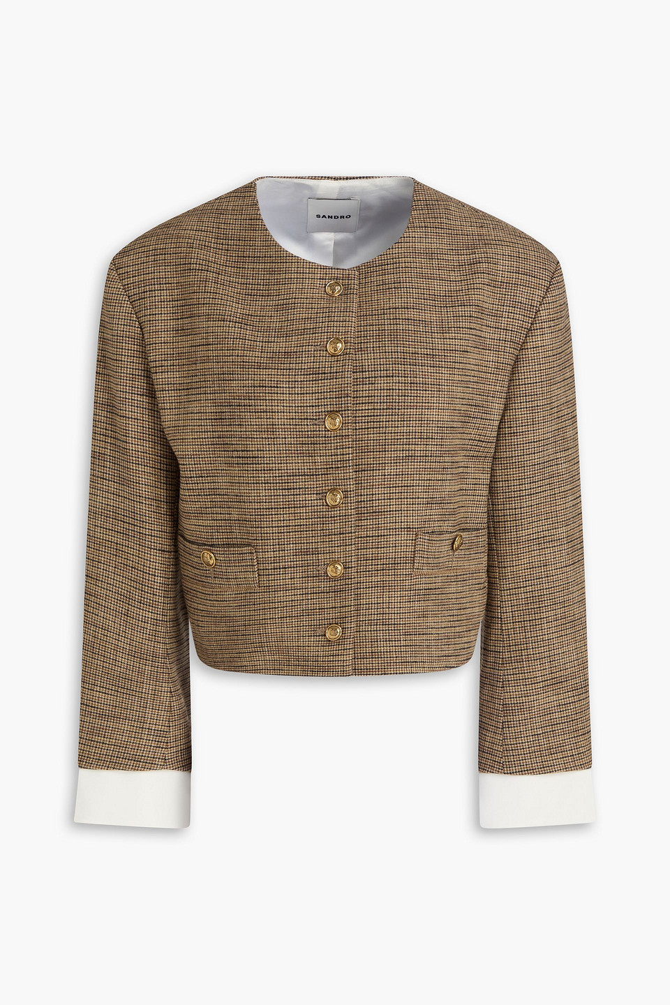 Sandro Houndstooth Tweed Jacket In Brown