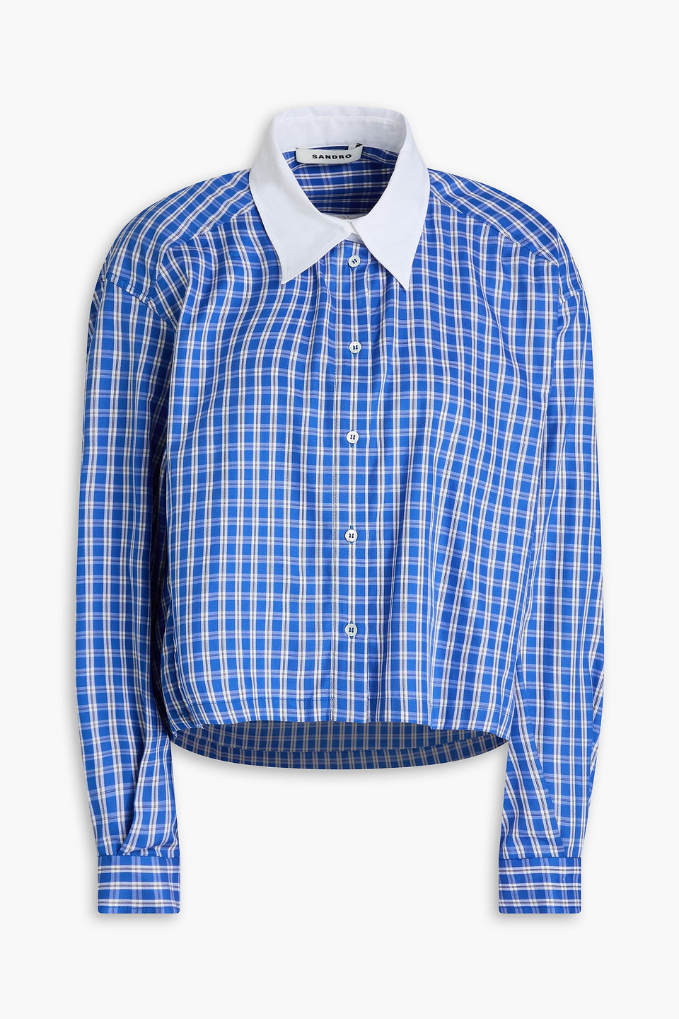 sandro - checked cotton-jacquard shirt - blue - 4