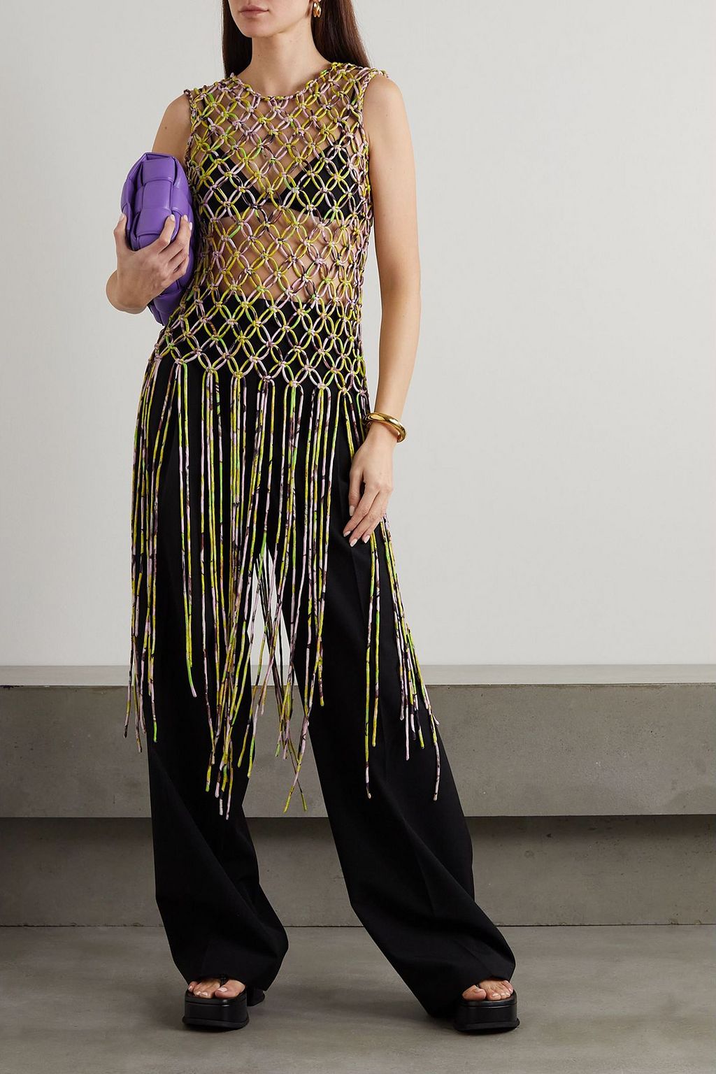 DRIES VAN NOTEN بلوزة من ساتان ومكراميه بطبعات وبشرّابات