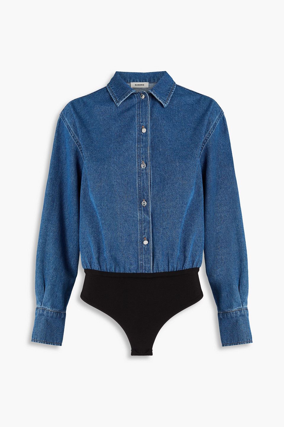 Sandro Denim Bodysuit In Blue