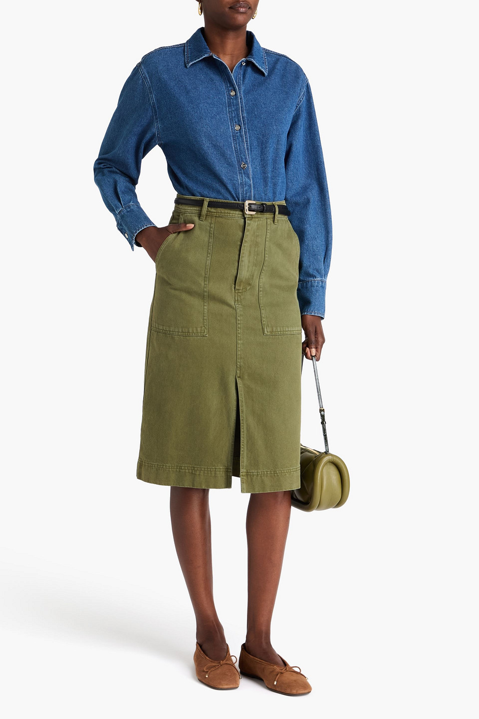 Sandro Denim Bodysuit In Blue