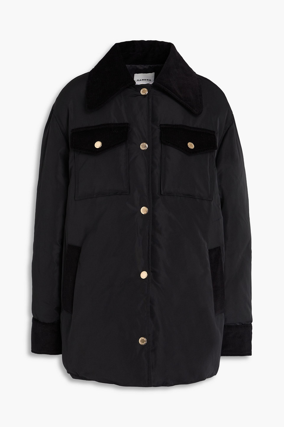 sandro - corduroy-trimmed shell jacket - black - fr 40