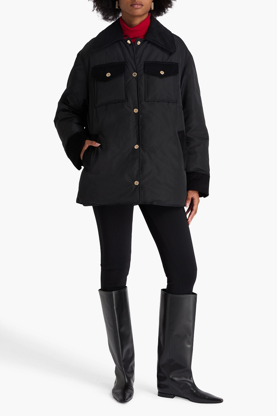 Sandro Corduroy-trimmed Shell Jacket In Black