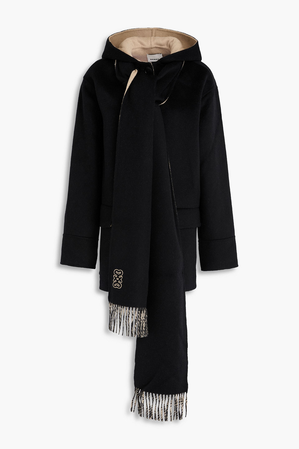 Sandro Wool-felt Hooded Coat In Black