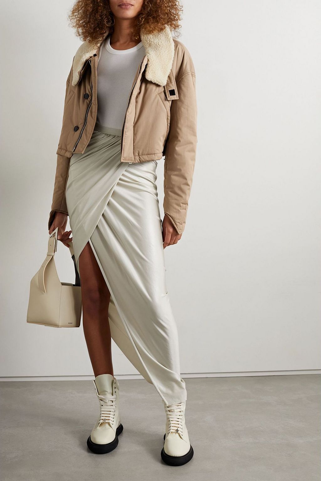 AMIRI Cropped teddy fleece-trimmed padded cotton jacket