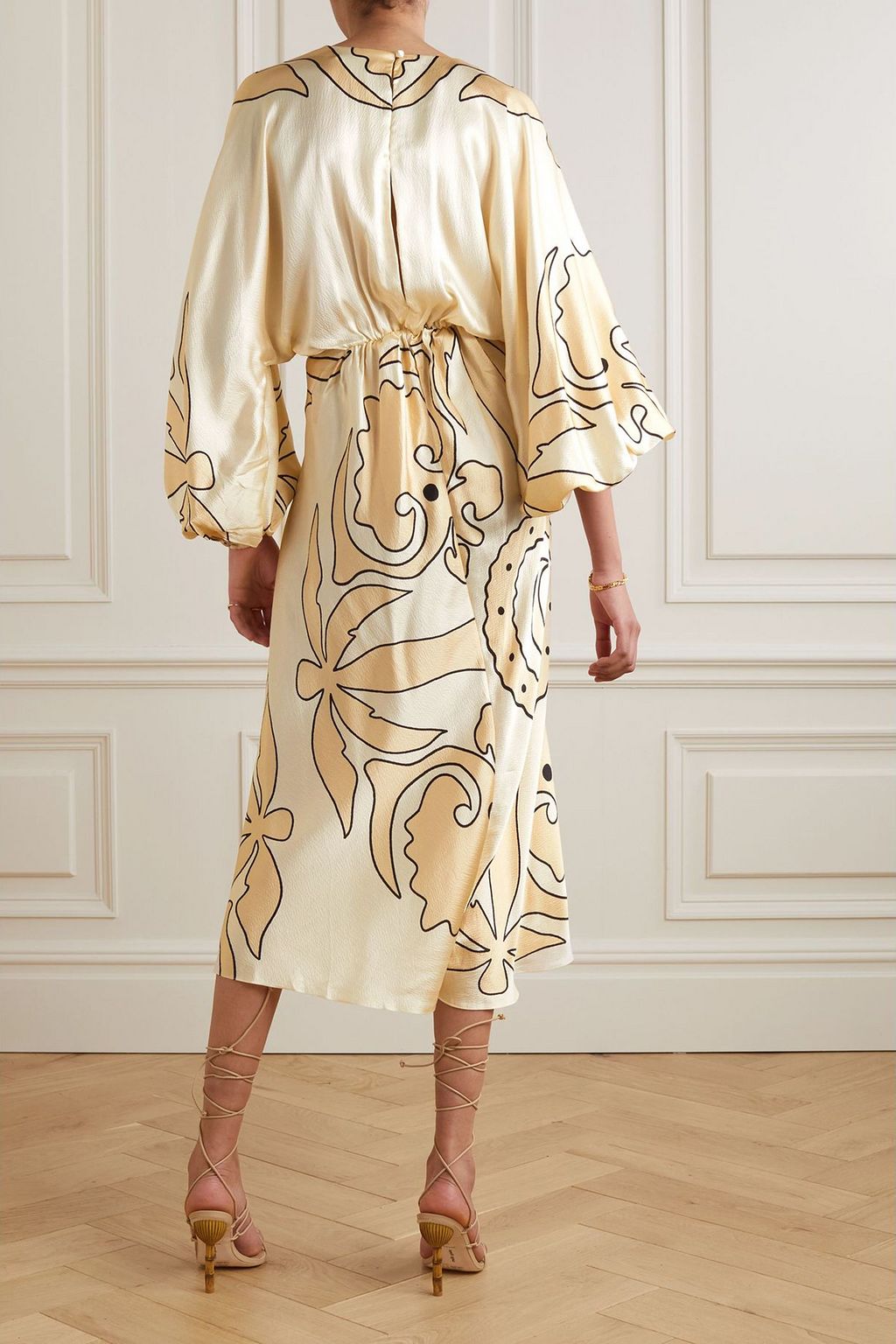 JOHANNA ORTIZ Golden Opportunity cutout hammered silk-satin wrap midi dress