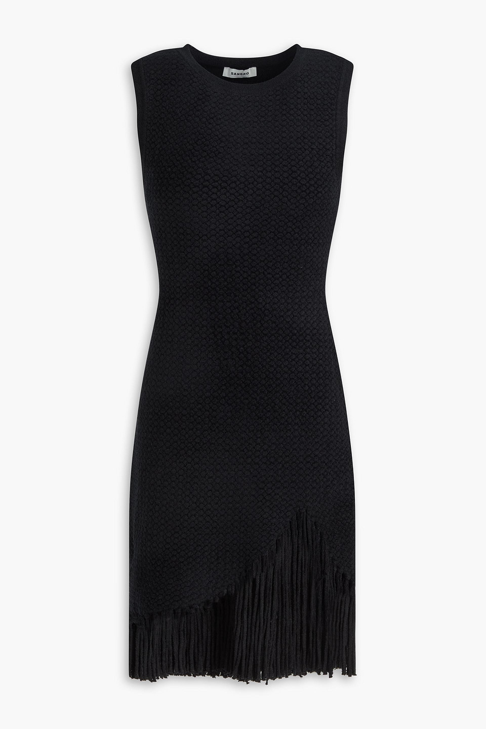 Sandro Fringed Knitted Mini Dress In Black