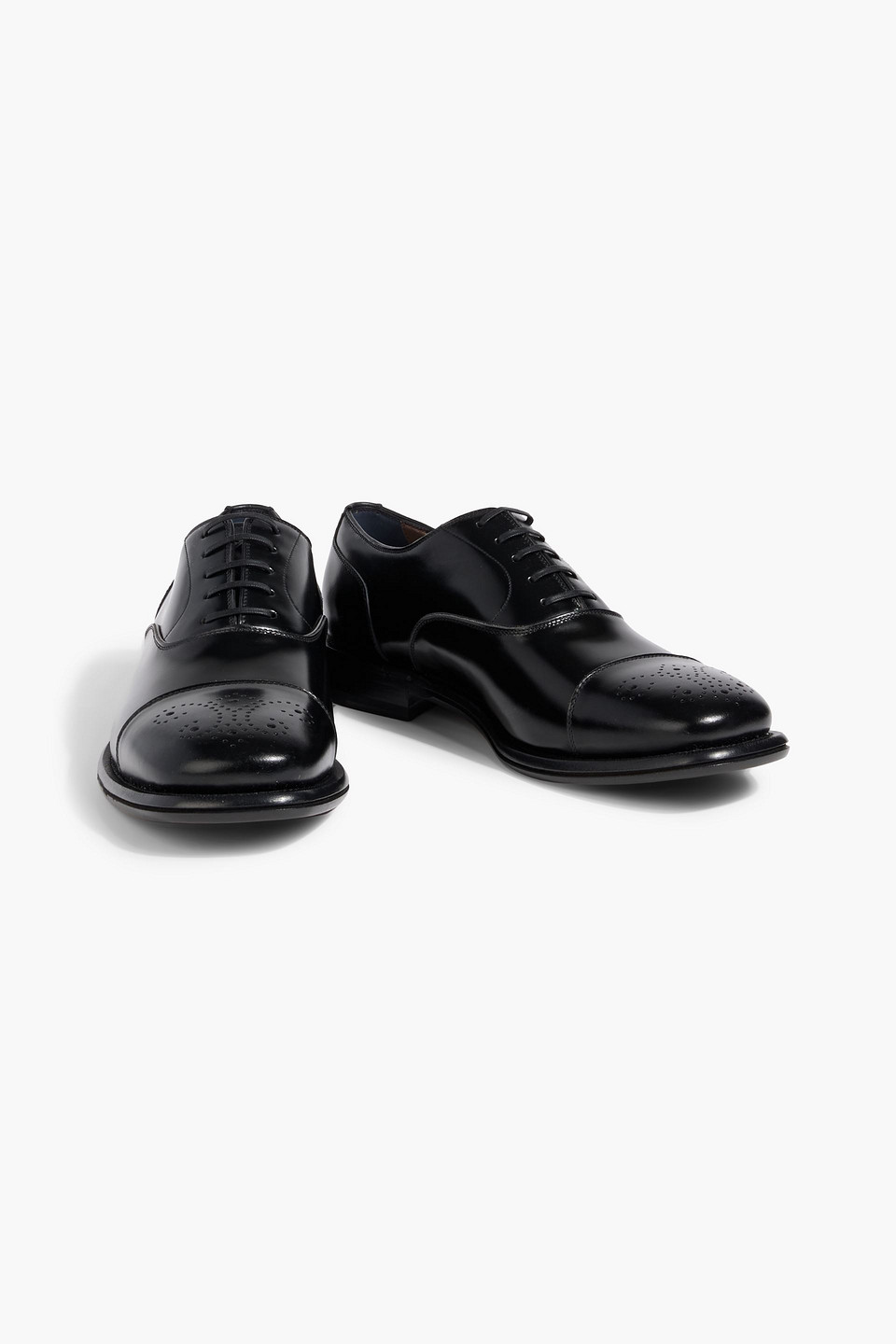 Ferragamo Maxime Glossed-leather Derby Shoes In Black