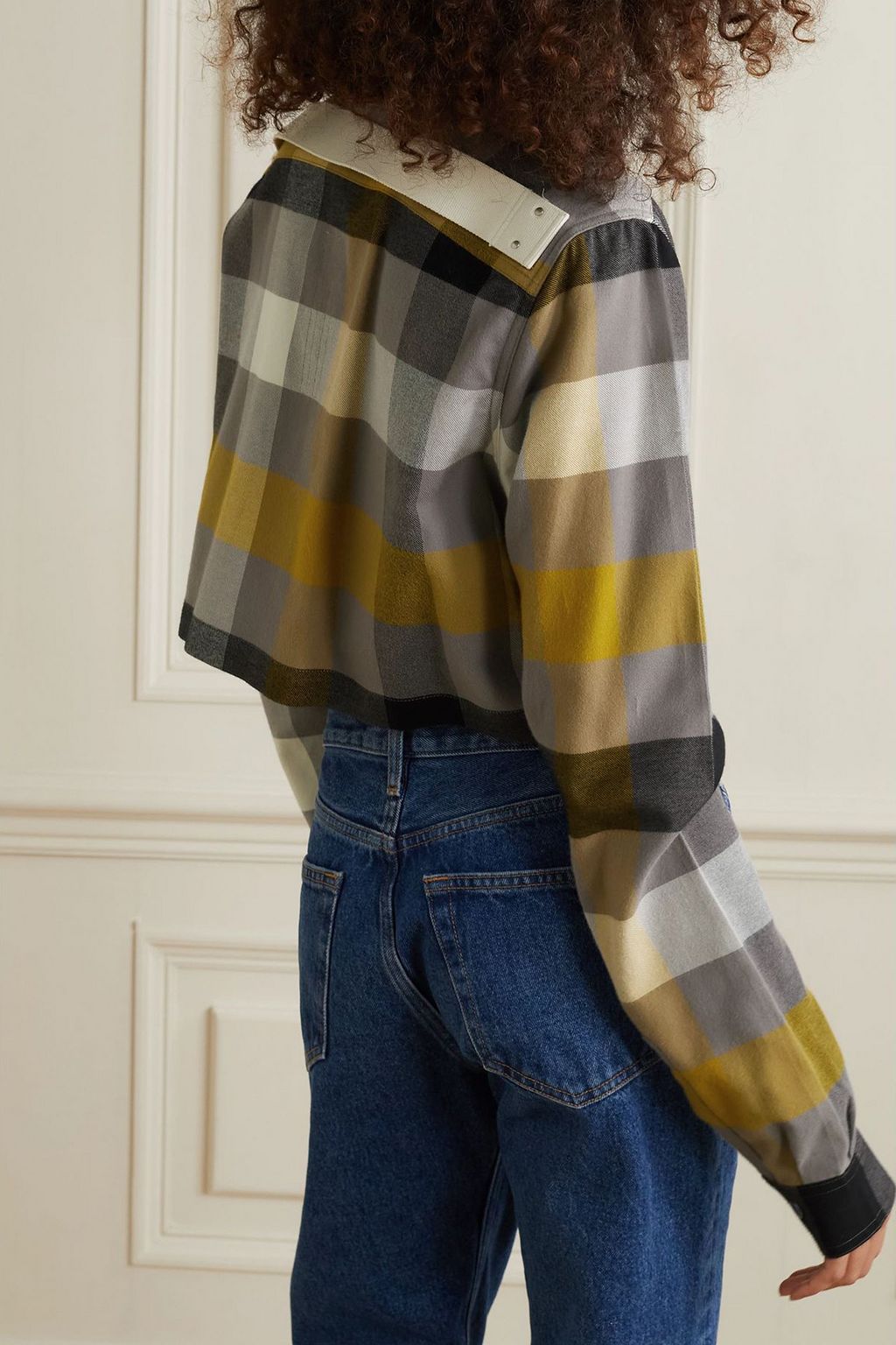 RICK OWENS Cropped canvas-trimmed checked cotton-flannel shirt