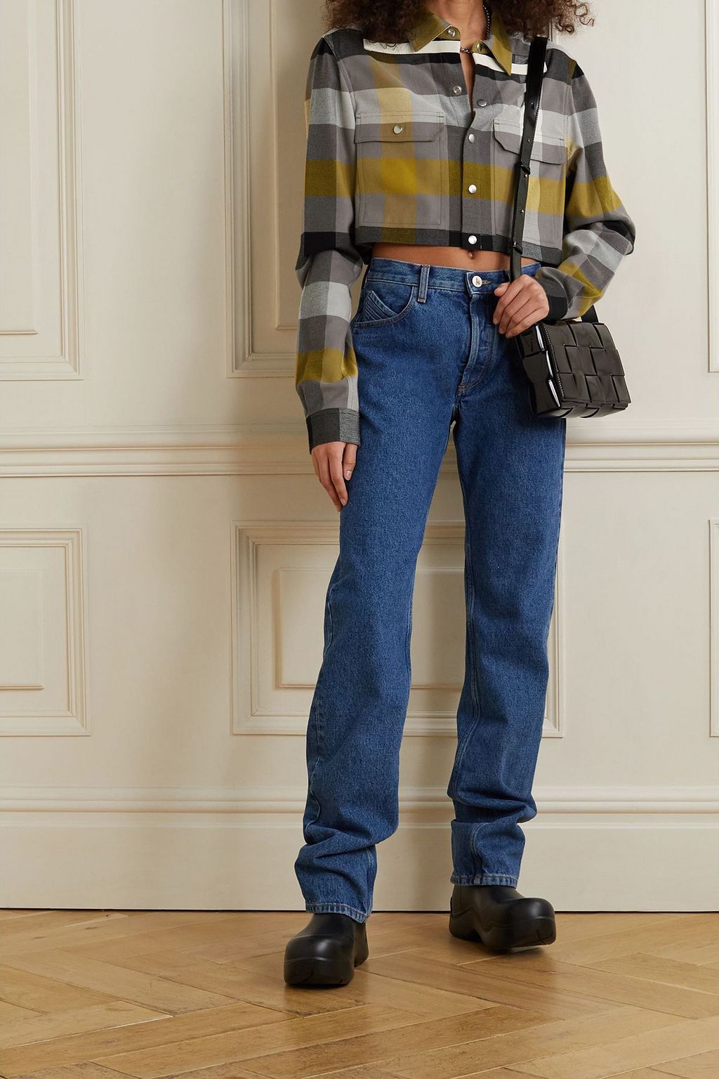 RICK OWENS Cropped canvas-trimmed checked cotton-flannel shirt