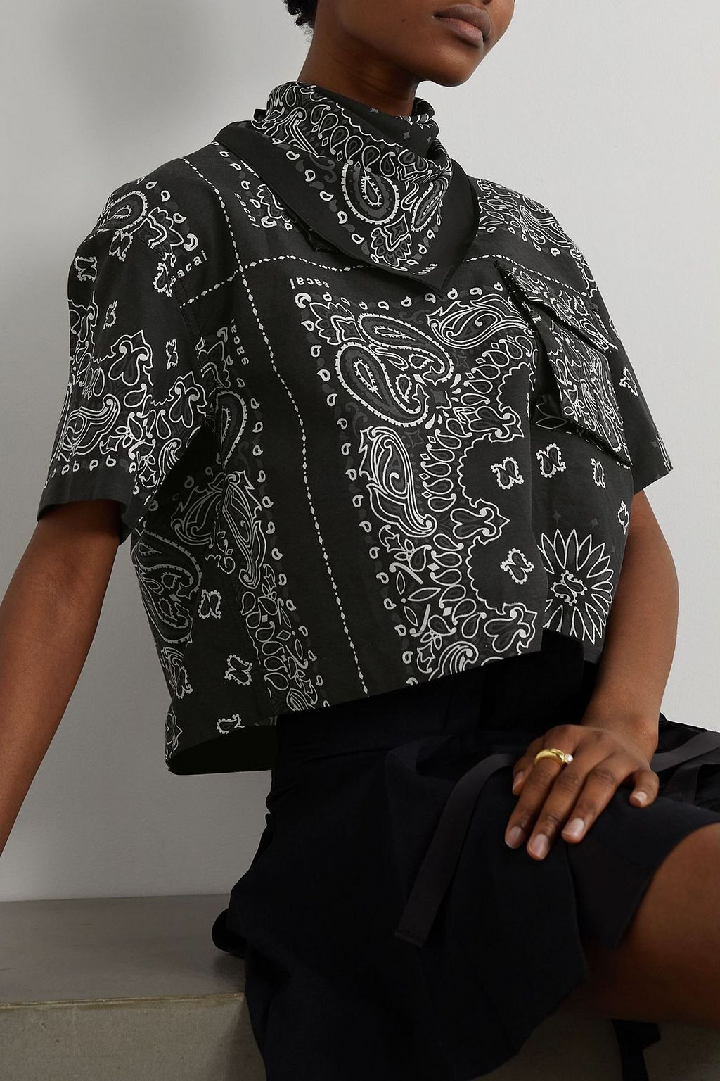 SACAI Convertible printed cotton-canvas T-shirt