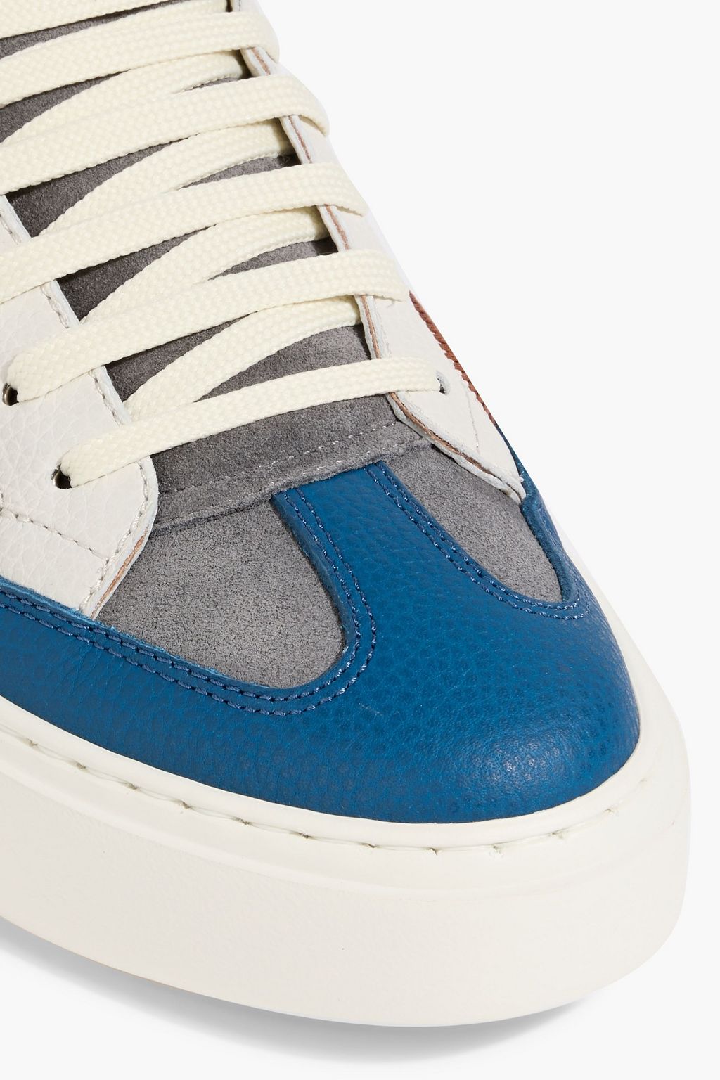 FERRAGAMO Gancini embroidered suede and pebbled-leather sneakers
