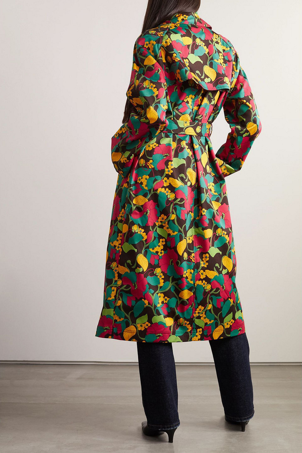 La Doublej Floral-print Cotton-blend Canvas Trench Coat In Red