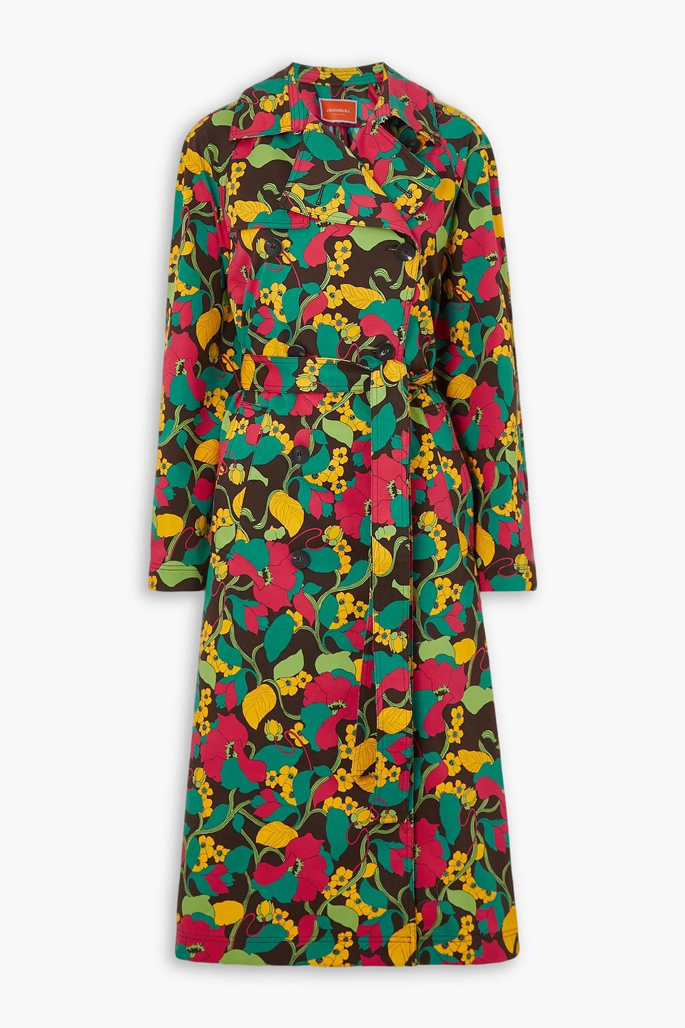 La Doublej Floral-print Cotton-blend Canvas Trench Coat In Red