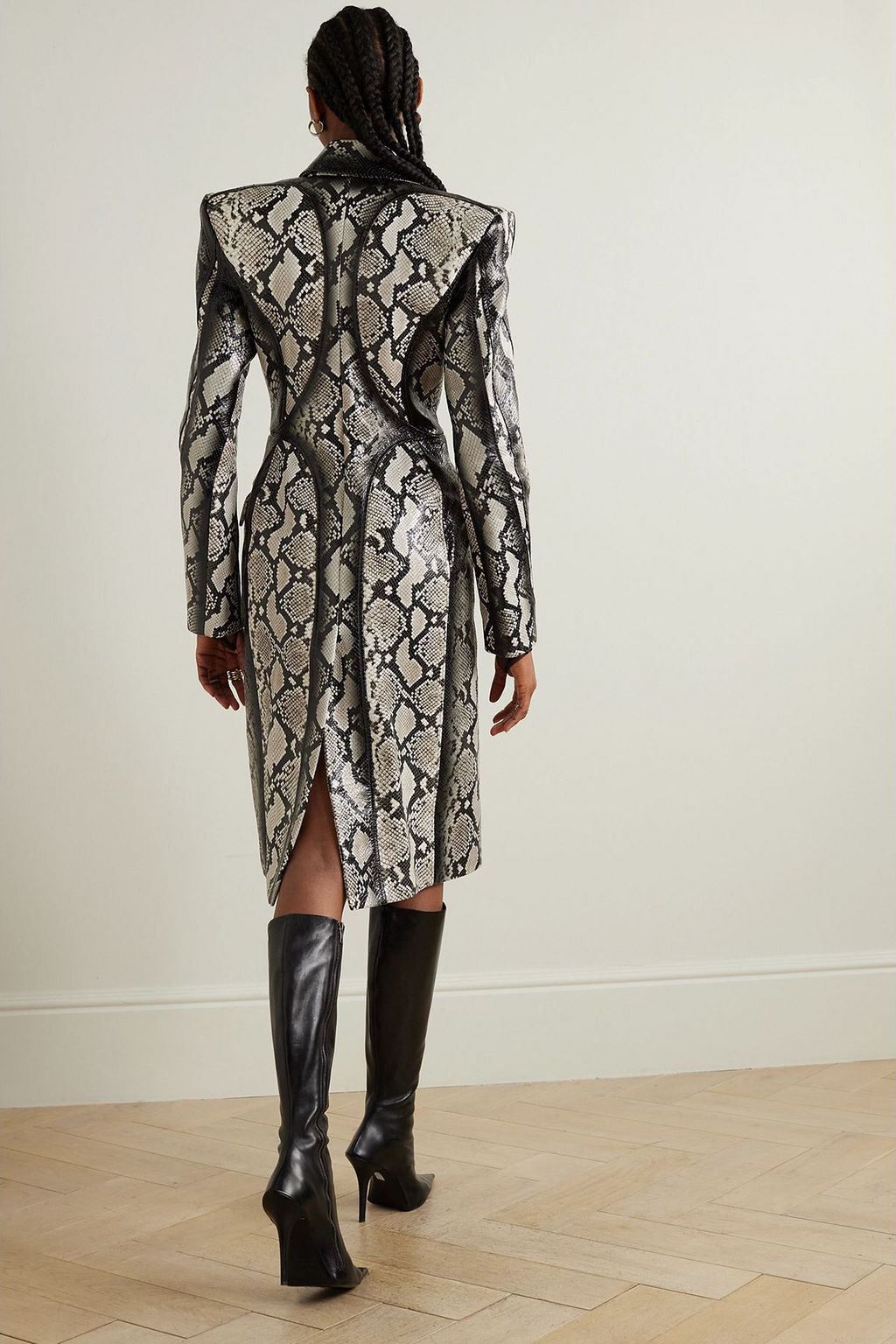 MUGLER Paneled snake-effect leather coat