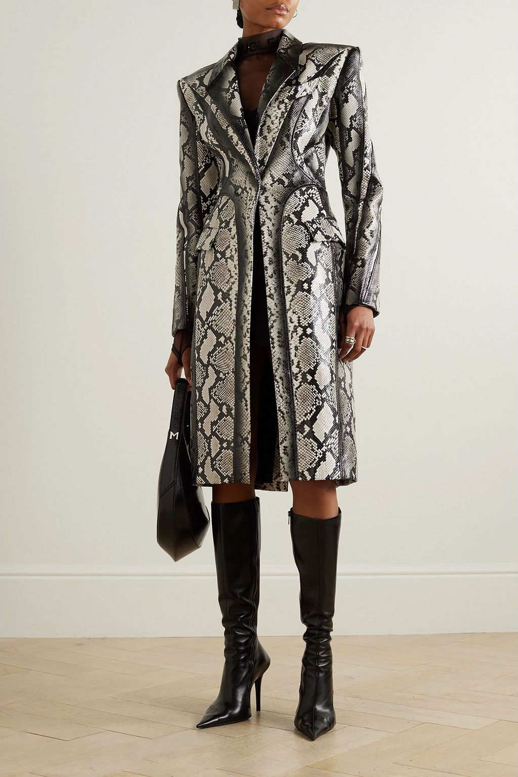 MUGLER Paneled snake-effect leather coat