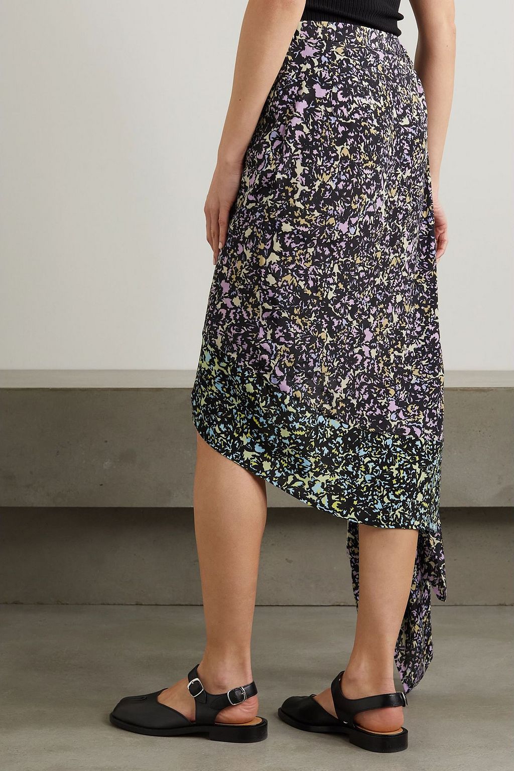 DRIES VAN NOTEN Asymmetric draped printed crepe de chine skirt