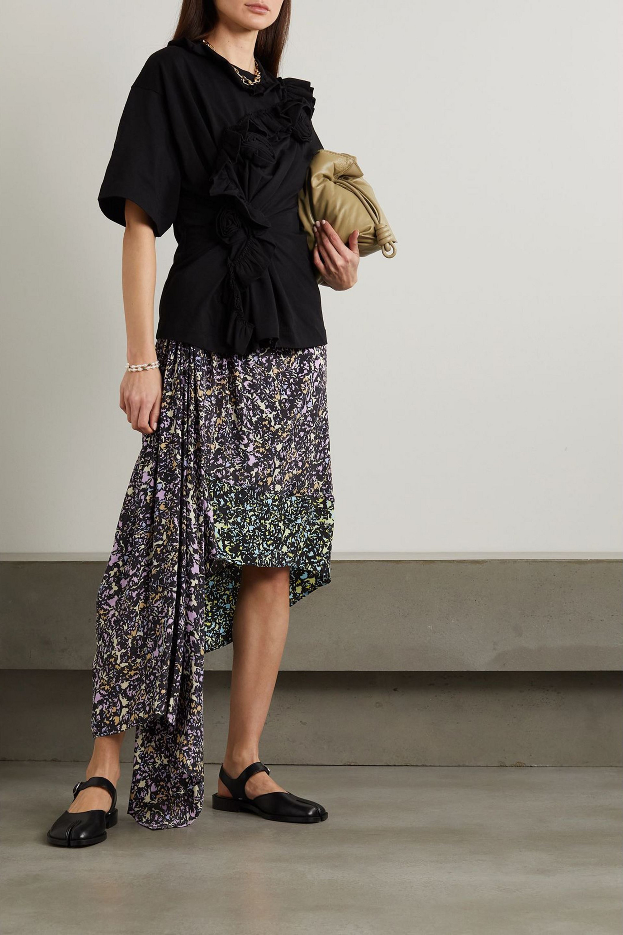 Dries Van Noten Asymmetric draped printed crepe de chine skirt
