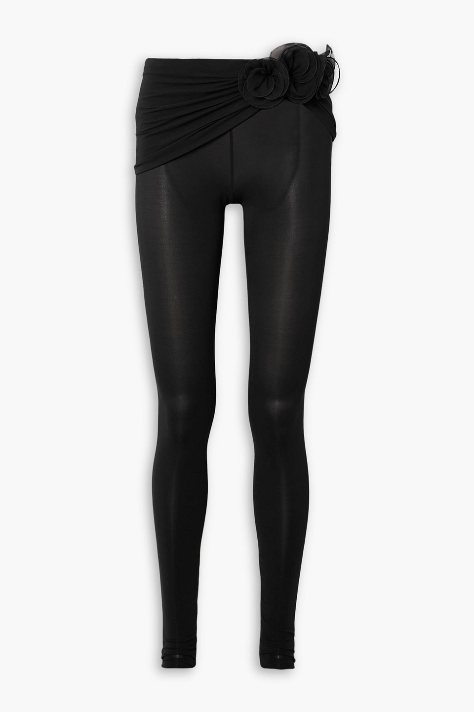 magda butrym - floral-appliquéd silk georgette-trimmed jersey pants - black - fr 34