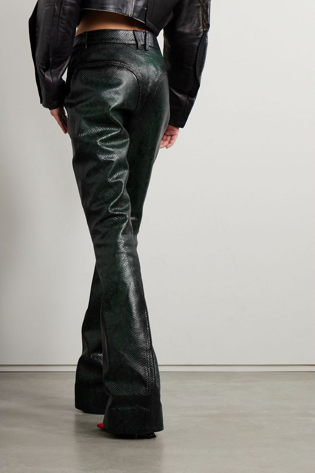 MUGLER Paneled snake-effect leather flared pants