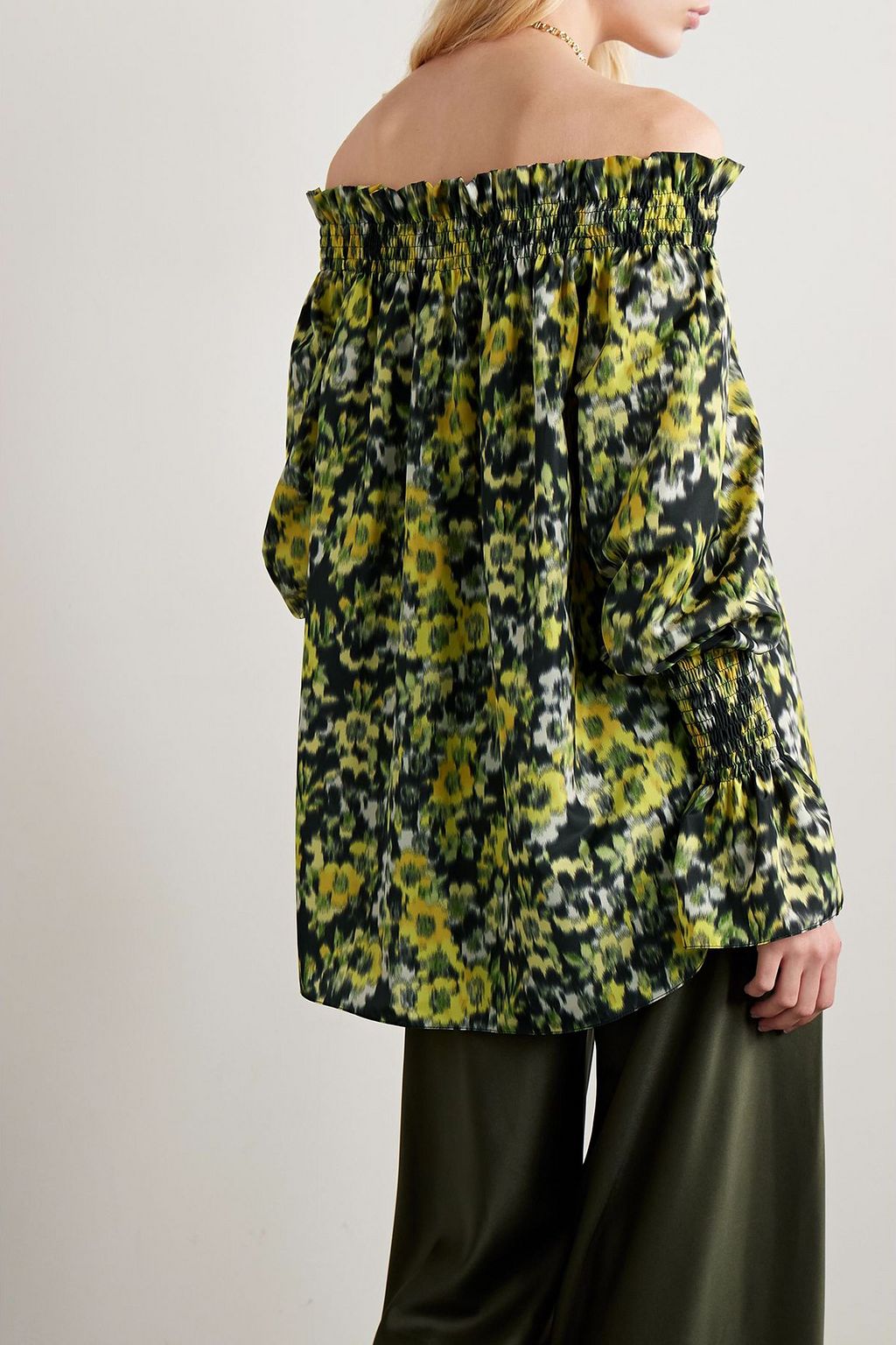 ADAM LIPPES Sade off-the-shoulder shirred floral-print taffeta top